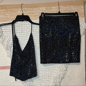 Cowl neck sequin two piece party dress NEVER WORN!